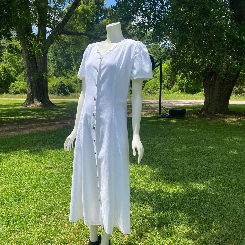 Vintage 80s/90s Cotton White Denim Shirt Dress